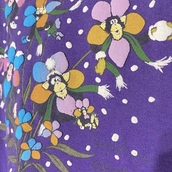 Vintage Chimp Pansy Petal Pets Purple Crew Neck Sweatshirt M - Picture 12 of 14